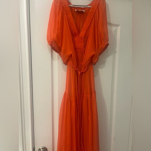 LA LINGE CONSTANCE CHIFFON ORANGE MIDI EASTER DRESS  SZ S CASUAL & FORMAL STYLE - Picture 9 of 15